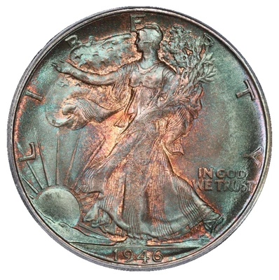 1946-S Walking Liberty Silver Half Dollar ICG MS-66+ Album Toned End Roll Toning - Image 1 of 4