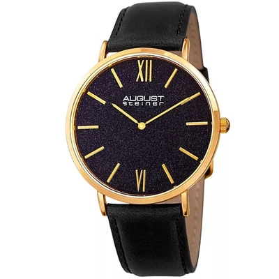 August Steiner AS8211SSBU Blue Sand Stone Dial Black Leather Strap Mens Watch - Image 1 of 4