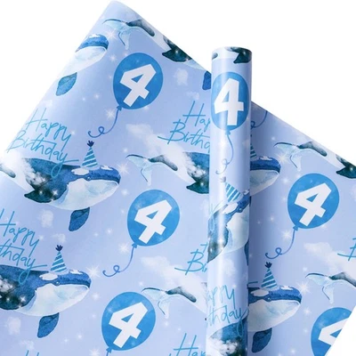 Mini rollo de papel de envolver para cuarto cumpleaños, patrón de ballena azul fiesta para niños 17 pulgadas 16 pies Foto 1 de 4