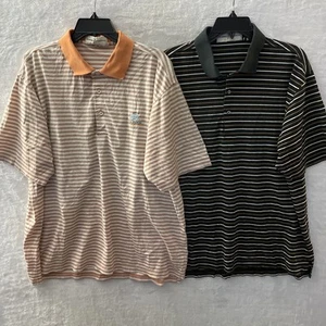 Fairway & Greene Mens Polo Shirt Lot 2 Orange Black Stripe Large Cotton Collar - Picture 1 of 9