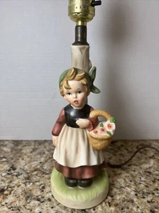 Adorable Vintage Hand Painted Girl w/Flower Basket Hummel Inspired Lamp Japan - Picture 1 of 13