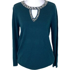 INC International Concepts Sweater Women's Small Embellished Keyhole Green New - Picture 1 of 10