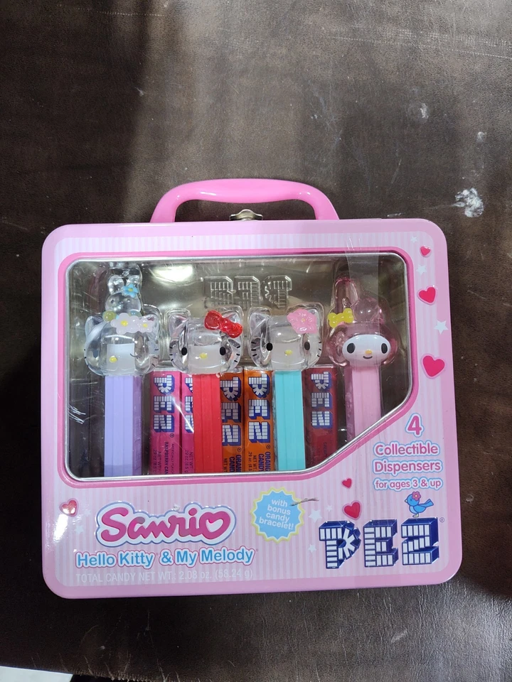 Sanrio Hello Kitty My Melody Pez Dispenser Collectable Mini Tin Lunch Box