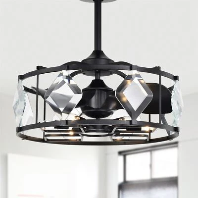 Dakota Bravo Crystal Ceiling Fandelier 25 In Matte Black finish 6 Light w Remote - Image 1 of 4