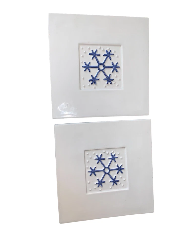 Crate & Barrel Set Of 2 Ceramic Snowflake Trivet Made in Italy Ceramica Stefani - Image 1 of 4