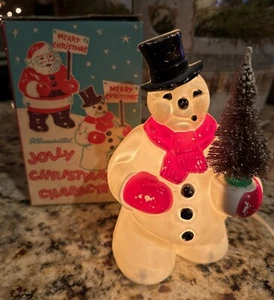 50’s Vintage Royalite Jolly Christmas Light Up Snowman Plastic Figurine w/BOX! - Picture 1 of 11