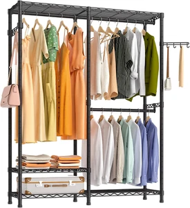Heavy Duty Garment Rack, 3 Tiers Metal Adjustable Wire Shelves Closet Organizer - Picture 1 of 8