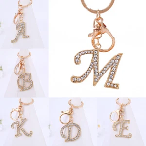 Rhinestone Alphabet Initial Letter A-Z Keychain Key Ring Bag Pendant Key Holder - Picture 1 of 50