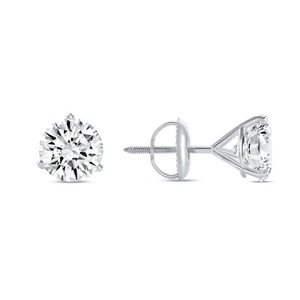 6 Ct Round Earrings Studs Solid 14K White Gold Brilliant Cut Screw Back Martini - Picture 1 of 3