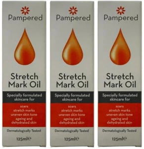 Pampered Stretch Mark Oil 125 ml (Pack of 3) - Scars Stretch Marks Skin Tone - Picture 1 of 24