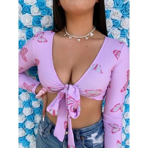 Neu mit Etikett rosa Barbiecore Schmetterling kurze Krawatte vorne langärmelig Größe Medium neu - Bild 1 von 10