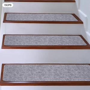 Set of 15 Stair Treads Indoor Non Slip / Skid Mats Step Pads Carpet Rugs Gray - Picture 1 of 13