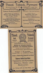 Bad Pyrmont Lot 2 x ca. 1910 Werbung Tobeck Damen-Artikel Niedersachsen 2306146 - Picture 1 of 2