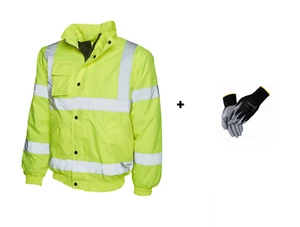 Regen WARNSCHUTZ Pilotenjacke gelb m Kapuze Winterjacke Warnschutzjacke + Hand - Picture 1 of 3