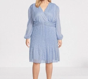 Alex Marie Plus Size Mia Long Sleeve V-Neck Foil Chiffon Dress 18W NEW Derby - Picture 1 of 6