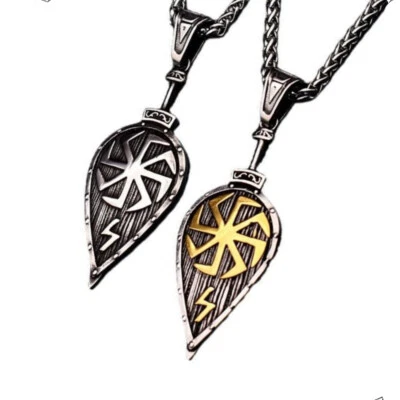 Herren Wikinger Kolovrat Sonnenrad Schild Anhänger Halskette Edelstahl Schmuck - Bild 1 von 4