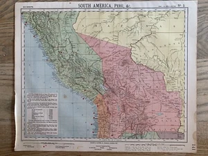 1889 PERU & BOLIVIA ORIGINAL ANTIQUE MAP BY LETTS, SON & Co. 131 YEARS OLD - Picture 1 of 4