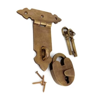large old latch vintage style BOX padlock keys catch hasp DOOR heavy 5" BRASS - Picture 1 of 16