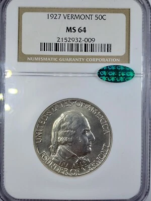BU 1927 Vermont Commemorative Half Dollar NGC & CAC MS64  - Image 1 of 4