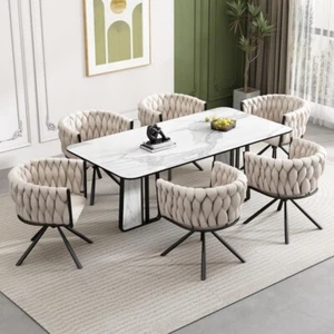 Set of 6 Swivel Velvet Dining Chairs – Modern, Comfy, Curved Back Support - Picture 1 of 12