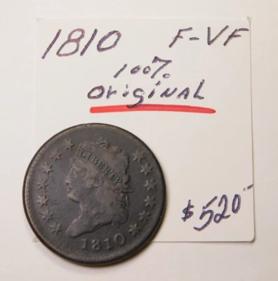 SCARCE F - VF 1810 CLASSIC HEAD LARGE CENT - 100% OIRGINAL CHOCOLATE BROWN !!!⭐⭐ - Image 1 of 4