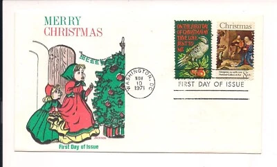 USA FDC Christmas 1971 Hand painted #1444 - First day of issue - Washington, DC - Image 1 of 2