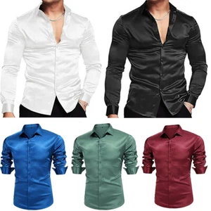 Camisa de vestir distinguida de seda satinada de manga larga para hombre para mujeres importantes · - Imagen 1 de 26