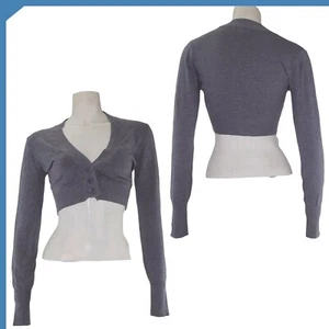 Maglioncino Cardigan Da Donna Corto Grigio Lana Cashmere Taglia S M Manica Lunga - Picture 1 of 4