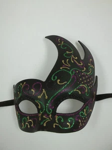 Schwarz Lila Grün Gold Maskerade Wirbel Flamme Maske Karneval Ball Tanz Abschlussball - Bild 1 von 4