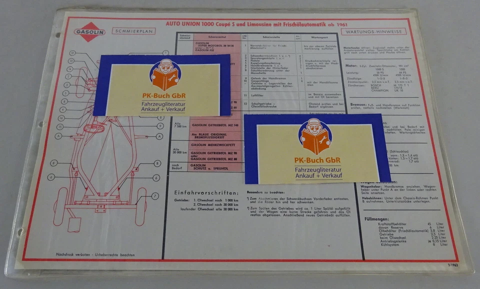 Gasolina Plan de Engrase para DKW / Auto Union 1000 Coupé S & Sedán Stand - Imagen 1 de 1
