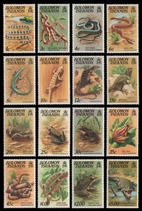 Salomoninseln 1979 - Mi-Nr. 385-400 ** - MNH - Reptilien - Frösche - Picture 1 of 1