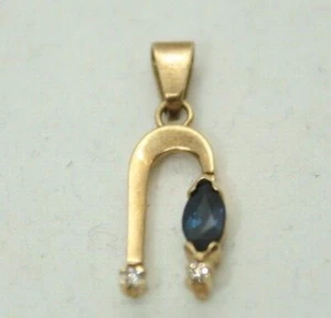 100% Genuine 9k Solid Yellow Gold 0.3ct Marquise Sapphire Diamond Pendant - Picture 1 of 8