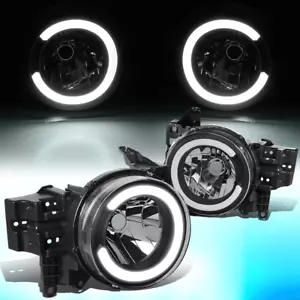FOR 2007-2014 TOYOTA FJ CRUISER LED DRL C-HALO DRIVING HEADLIGHT LAMP SET BLACK - Picture 1 of 9
