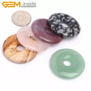 Natural Gemstones Round Donut Pendant Beads For Jewellery Making 1 Pcs UK - Picture 1 of 110