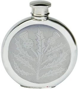 Flachmann rund schottisch klassisch Distel Design 6oz Schraubverschluss gravierbar - Bild 1 von 2