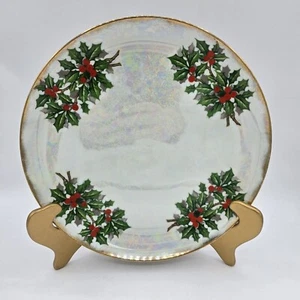 Piatto UCAGCO Lusterware Fiore del Mese HOLLY DICEMBRE 10 3/8" ALCUNI SEGNI DI USURA - Foto 1 di 5