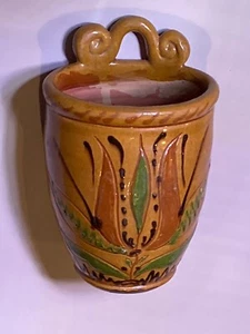 Vintage Greg Shooner handgefertigte Rotguss Keramik Tulpen-Design Wandvase um 2003 - Bild 1 von 6