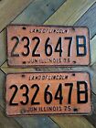 1975 Illinois License Plates Original Matched Pair # 232647 B Vintage