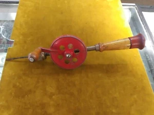 vintage egg beater hand drill Made In Usa Red Wood Handle Pin Vice - Picture 1 of 8