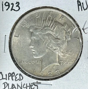 1923 PEACE SILVER DOLLAR ~ AU CLIPPED PLANCHET ERROR ~NICE COIN~ - Picture 1 of 3