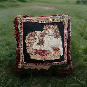 Vintage handmade needlepoint uphostry pillow 22 x 22 with fringe - Picture 1 of 2