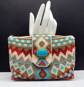 Mary Frances Southwestern Style Beaded Turquoise Clutch Purse Bag w Chain Strap - Bild 1 von 24