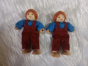 Muñecas plegables de madera vintage gemelos niños/hermanos de Tailandia 3" - Imagen 1 de 7