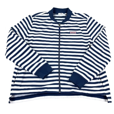 Suéter Vineyard Vines Mujer Grande Azul Blanco Rayas Cremallera Completa Chaqueta de Pista Foto 1 de 4