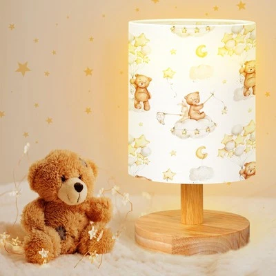 Bear Table Lamp for Bedroom Kids Bedside Lamp with Linen Wooden Nightstand La... - Image 1 of 4