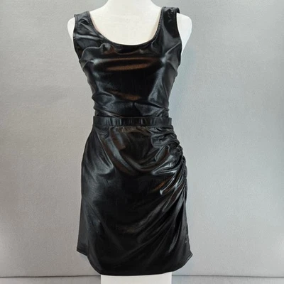Black Faux Leather Ruched Mini Skirt Bodycon Tank 2 Piece Set - NWT - Image 1 of 4