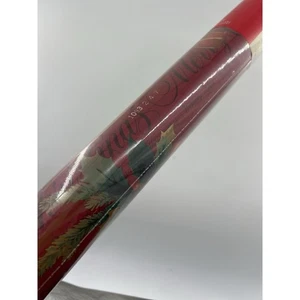 Papel de envolver vintage con sello de Navidad pino acebo rojo 32 pies vacaciones nuevo - Imagen 1 de 9