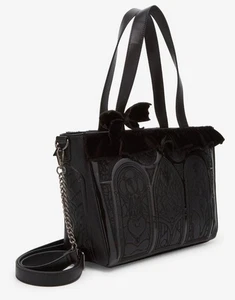 NEW! Loungefly Disney Villains Stained Glass Windows Velvet Ruffle Bow Tote Bag - Picture 1 of 4