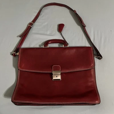 Bolso para computadora portátil de negocios maletín de cuero rojo Italia hecho a mano Floto Foto 1 de 4