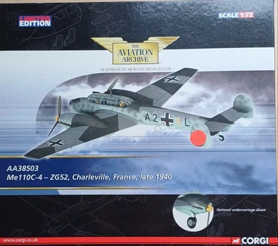corgi flugzeug 1:72 ME 110C-4 -ZG52, Charleville, France,  1940, Limited EDITION - Bild 1 von 3